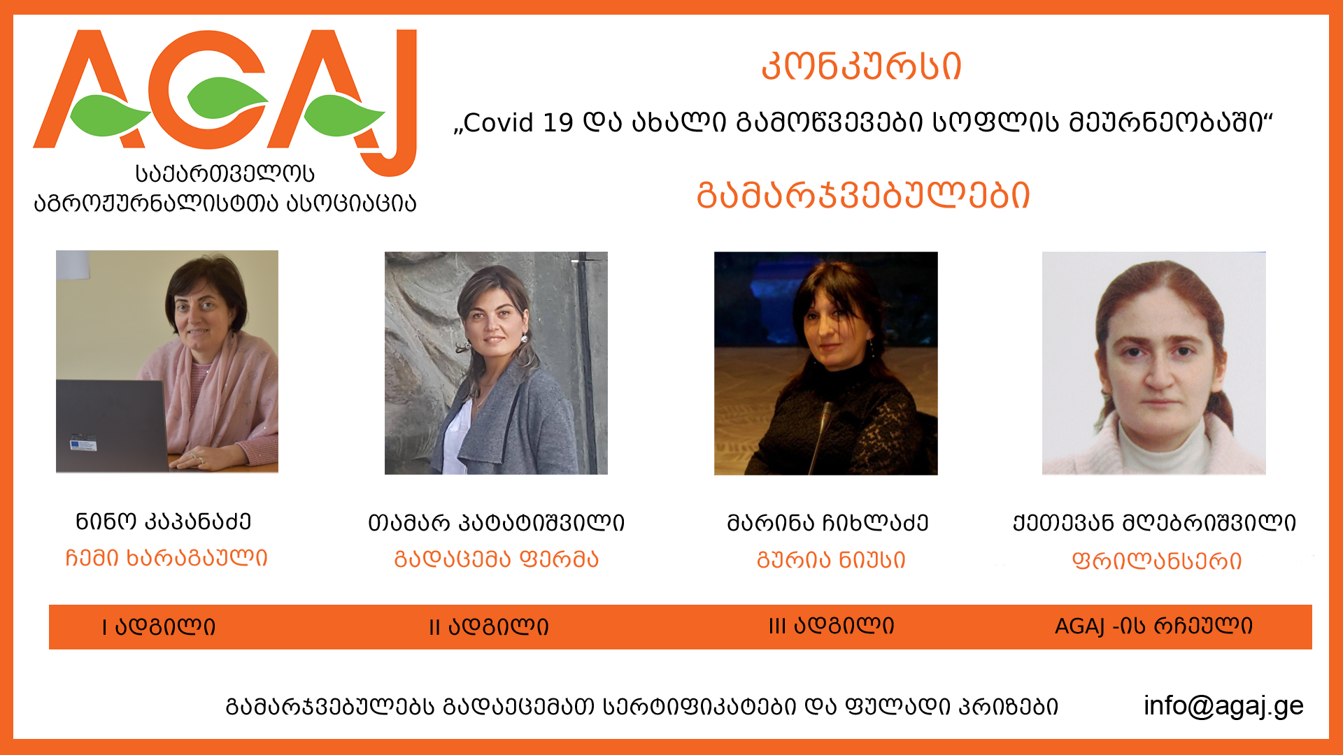 კონკურსის „Covid 19 და ახალი გამოწვევები სოფლის მეურნეობაში“ გამარჯვებულები გამოვლინდნენ